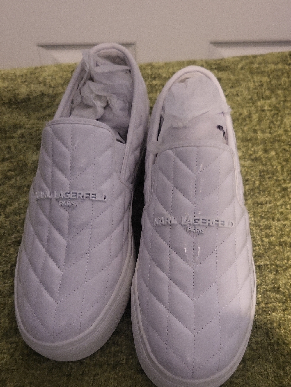 Karl Lagerfeld White Quilted Slip-On Sneakers